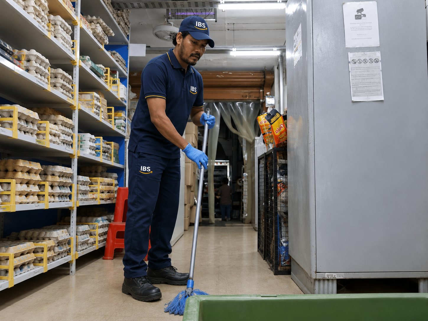 IBS uniformed staff mopping a retail store floor